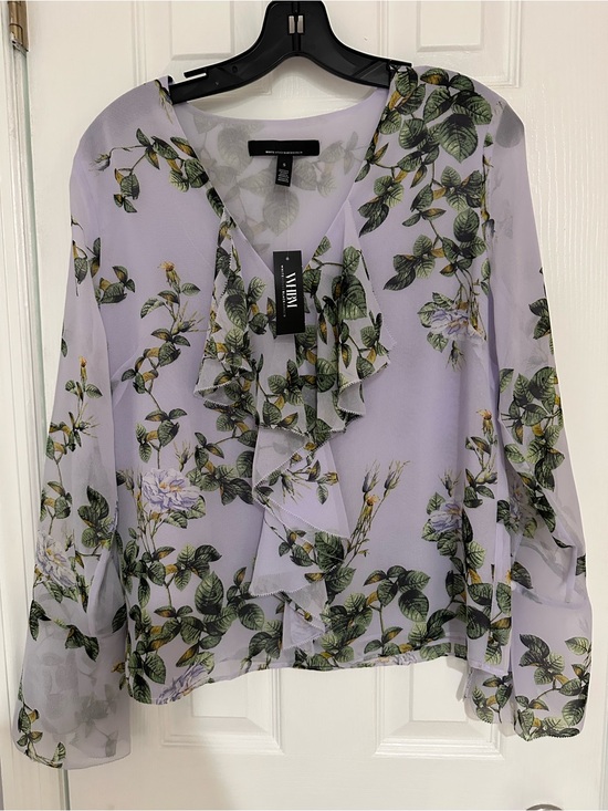 White House Black Market Tops - White House Black Market Lavender Floral Ruffle Blouse